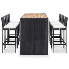 KDVXBCQJH 7 Piece Patio Bar Set with Cushions Black Poly Rattan