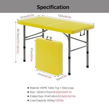HAIXHX 48〞Fold-in-Half Portable Picnic Party Dining Camp Table Top, HDPE Tabletop with Steel Legs, Rectangular Foldable Table Top for Indoor, Load Capacity 1323 Lbs(Yellow)