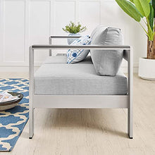Lounge Loveseat Sofa, Fabric, Aluminum, Silver Grey Gray, Modern, Outdoor Patio Cafe