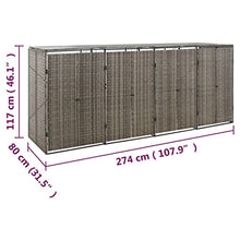 Yolola Outdoor Trash Bin Cover, Outdoor Garbage Bin, Quadruple Bin Cover in Polyrattan Grey 274 x 80 x 117 cm