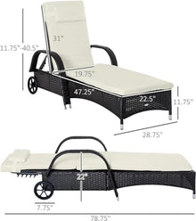 UOPYNE Outdoor Sofa, Patio PE Wicker Chaise Lounge with Wheel, Outdoor Cushioned Wicker Chaise Lounger with Adjustable Backrest, Adjustable Sun Lounger for Outside Sunbathing Camping Pool Beach