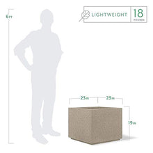 PolyStone Monterray Modern Outdoor/Indoor Square Planter - 23" x 23" x 19" H - Lightweight Weather Resistant Stone-Look Resin Planter - Commercial & Residential - Sandstone Granite