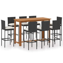 HGPOTUY 9 Piece Patio Bar Set with Cushions Black
