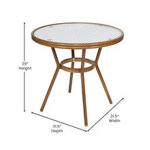 Flash Furniture Lourdes Indoor/Outdoor Commercial French Bistro Set - Tempered Glass Top Table - 4 Chairs - PE Rattan - NAT Bamboo Print Aluminum Frame - White/Navy