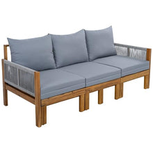Merax Outdoor Daybed, 3 Seat Patio Sofa Bed with Waterproof Cushions, Pull-Out Mechanism & Rope-Woven Armrests, for Garden, Balcony, Poolside, Grey