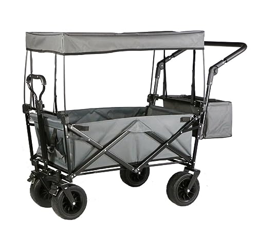 Trolley Cart Folding Garden Trolley Cart with Canopy Heavy Duty Wagon with 4 Wheels Shopping Cart for Outdoor Camping Beach Camping Cart Garden Wagon