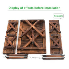 LLZJDDPLY Folding Picnic Table Set with 2 Benches, Carbonized Wood Patio Table with Umbrella Hole, Portable Outdoor Dining Set, Brown