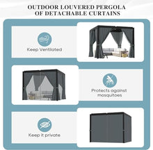 GS CHIER Outdoor Louvered Pergola 10' x 10' Adjustable Roof Black with Curtain