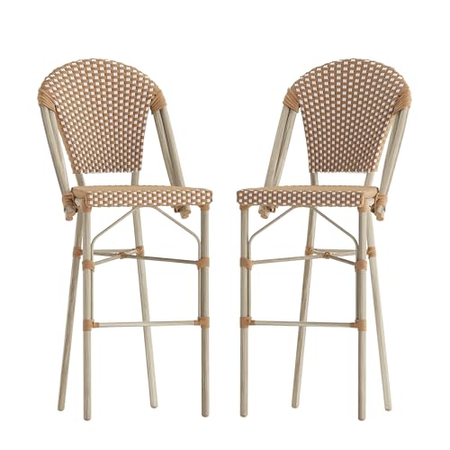 Flash Furniture 30 in Indoor/Outdoor Bar Stool, Natural/White, 2-Pack