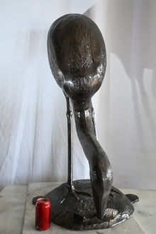 Nifao Aluminum Fishing Heron Dark Medium Bronze Statue, 34"L x 24"W x 40"H