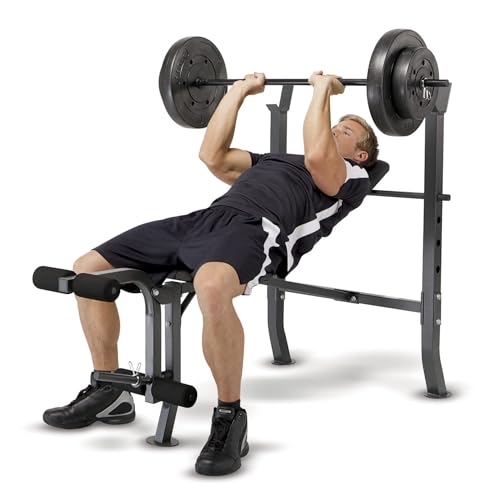MARCY Diamond Elite MD Standard Bench with 100 lb. Weight Set Black