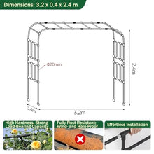 UMJIGF Garden Arch Trellis for Climbing Plants, Rust-Proof Metal Arbor, Galvanized Steel Frame, Wedding Backdrop Stand for Outdoor Ceremony,Black-3.2x0.4x2.4m