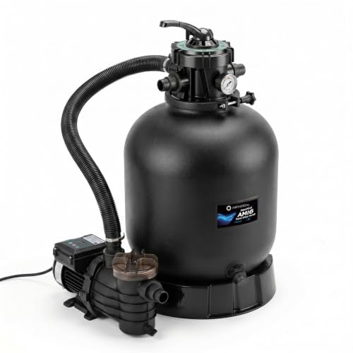 AIRTHEREAL 16" Sand Filter Pump with Timer for Above Ground Pool, Black