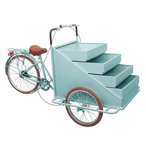 TT-YEL 4-Layer Large Capacity Tricycle Flower Display Cart, Mobile Food Coffee Cart, Commercial Flower Trailer, Retractable Rack, Large Front Loading Scooter,Green