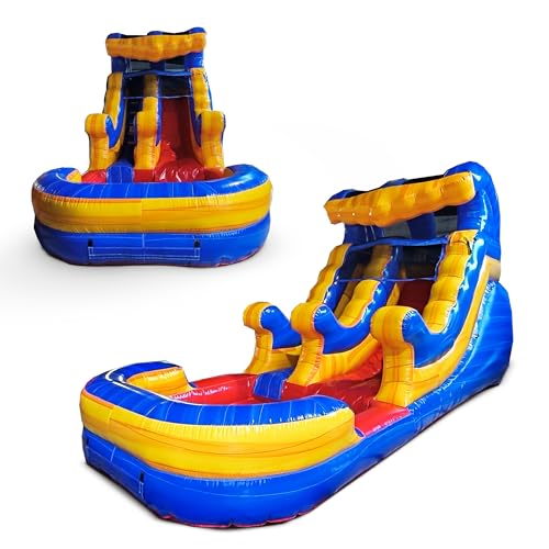 Blue Wave Inflatable Water Slide for Kids and Adults with Splash Pool, Commercial Grade Backyard Water Park with Slide, Outdoor Fun, Works with Water or Dry Play, 21ft x 9ft x 12ft - with Blower