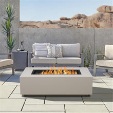 Real Flame Aegean 50in Rectangle Propane or Natural Gas Fire Pit Table, 50,000 BTU, Powder-Coated Steel, Push-Button Ignition, Lava Rock, Storage Cover, Stainless Steel Burner with Lid - Light Sand