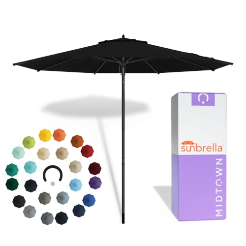 Midtown Umbrellas Push and Pop - 10 Ft Patio Umbrella, Black Canopy