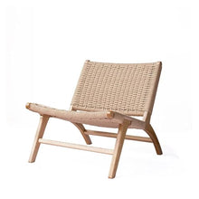 OUTIFUOSSR Nordic Solid Wood Single Leisure Chair Modern Simple Woven Lounge Outdoor Sofa Light Luxury Leather Saddle(Braided Rope)