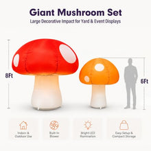 Wellcomer 2 Pcs Inflatable Mushroom Decor with LED Lights, 8Ft & 6Ft Blow Up Mushrooms for Garden Yard Outdoor Fairy Tale Party Decoration, Stage & Event Display