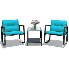 DUYHBAWRS 3PCS Patio Rattan Furniture Set Rocking Chairs Cushioned Conversation Set
