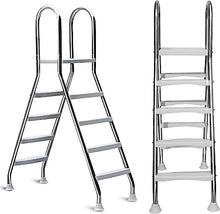 4 Steps Above Ground Pool Ladder, Thickened 304 Stainless Steel, Double Sided Non-Slip Pool Steps with Hand Grip and Wide Pedal for Household