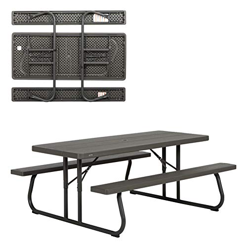 Lifetime 60112 6-Foot Picnic Table, Seats 8, Brown Plastic Top, All-Weather Steel Frame, Umbrella Hole