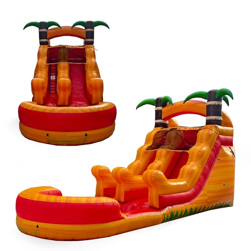 Inflatable Water Slide for Kids and Adults with Splash Pool, Commercial Grade Tropical Backyard Water Park with Slide, Outdoor Fun, Works with Water or Dry Play, 24ft x 9ft x 13ft – with Blower