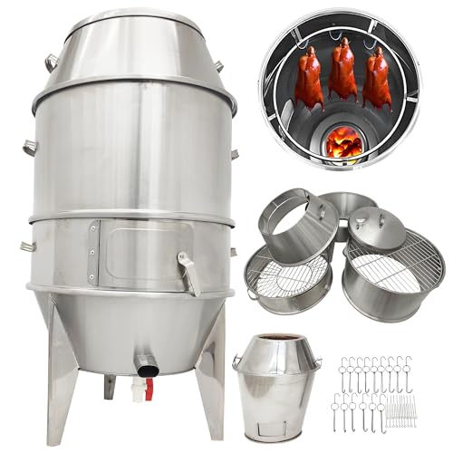 HayWHNKN Charcoal Roast Duck Oven Commercial BBQ Roaster, 3-Tier Multifunctional Stainless Steel Grill with Hooks, Tail Pins for Duck/Chicken/Turkey/Pig/Vegetables Roasting in Restaurant/Home/Outdoor