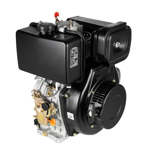 Diesel Engine, 4-Stroke 10hp 418cc Diesel Motor, 6.3kw 3600rpm Vertical Horizontal Shaft Diesel Tiller Motor, w/Recoil Manual Start&Air-Cooled, for Micro-tillers, Drainage, Irrigator, 186FA, Black