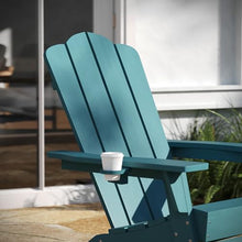 Taylor & Logan Nellis Adirondack Chair with Cup Holder, Weather Resistant HDPE Adirondack Chair in Blue, Set of 4