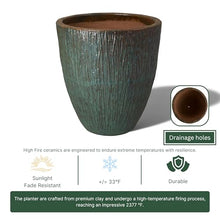 Emissary Home and Garden 26in. L x 29.5in. H Teal Stoneware Round Planter with High-fire Treatment (Set of 1)