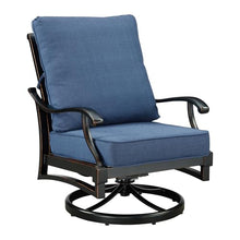 Oakland Living Pair of Black Aluminum Patio Deep Seating Swivel Rocker Club Chairs with Blue Cushions