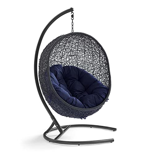 Modway Encase Sunbrella® Swing Outdoor Patio Lounge Chair in Black Navy