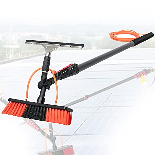 SHENGSHIYU Retractable Water Pole Brush Outdoor Window Cleaner, Window Glass Solar Panel Cleaning Brush=, Window Washing Equipment Tool Retractable Kit with Scraper,10.8M(36FT)
