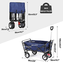 Folding Trolley Outdoor Multi-Function Wagon, Canvas Fabric, Adjustable Handle and 8in Rubber Wheels, Heavy-Duty Garden Transporter for Camping, Groceries, Shopping
