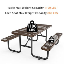 72" Metal Picnic Table with Backrest for Outdoors Heavy Duty Expanded Metal Rectangular Picnic Table with Umbrella Hole Thermoplastic Coated Steel Patio Table for Garden Lawn Backyard 8-Seat Brown
