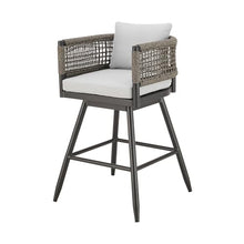 HomeRoots 35" Light Gray Metal Swivel Low Back Outdoor Counter Height Bar Chair with Footrest Grey