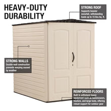 Rubbermaid Large Vertical Resin Outdoor Storage Shed With Floor (6.2 x 4.6 Ft), Weather Resistant, Beige/Brown, Organization for Home/Backyard/Garden Tools/Lawn Mower/Bike Storage/Pool Supplies