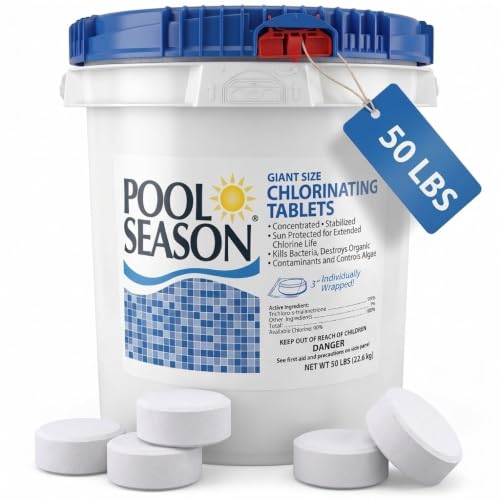Pool Season Chlorine Tablets 3 Inch for Swimming Pools, 50 lb Bucket