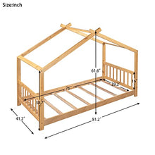 Generic Roof House Platform Bed Frame with Headboard & Footboard Twin Natural