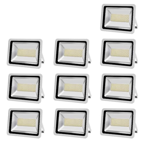 10 Pack 300W LED Flood Light, Viugreum Waterproof IP65 Outdoor Work Lights, 110V 24000LM Daylight White(6000K), Super Bright Security Floodlights, Wall Lights for Garage, Garden, Yard