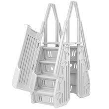 Vinyl Works AF Adjustable 24 Inch Ladder for Above Ground Swimming Pools with Secure Gate Closure and 2 Deck Mount Flanges, White