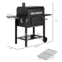 Charcoal Grill, Outdoor Portable Adjustable Height BBQ Smoker with Folding Shelves, Thermometer, Bottle Opener & Wheels for Camping, Picnic, Patio, Backyard, Black