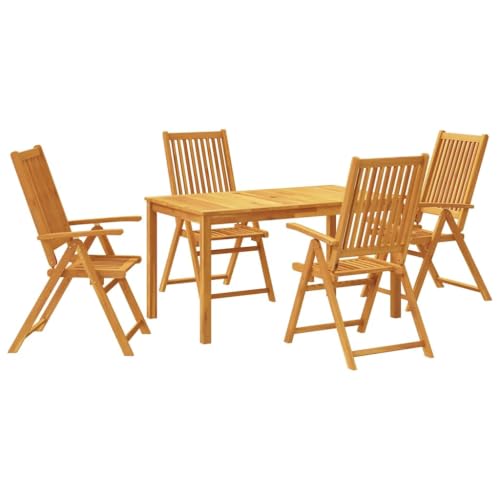 LKJephalotrope 5 Piece Patio Dining Set, Solid Acacia Wood Outdoor Table and Folding Chairs, Space Saving Wood Garden Furniture Set for Backyard and Deck, 55.1" x 31.5"