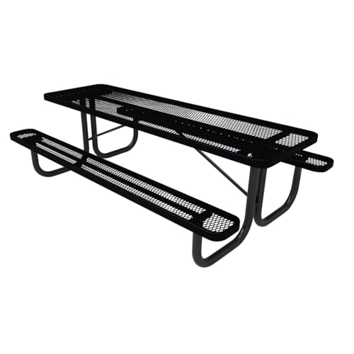 COATEDOUTDOORFURNITURE 8Ft Rect Picnic Table, Expanded, Black Frames