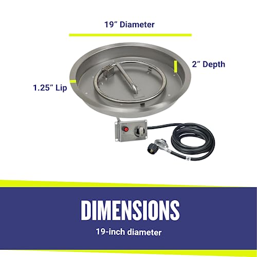 American Fire Products | 19" Round Drop-in Fire Pit Pan with Electric Ignition System Kit, CSA | Stainless Steel, Use in Outdoor Fireplace, Fire Pit | for Natural Gas or Propane Fires