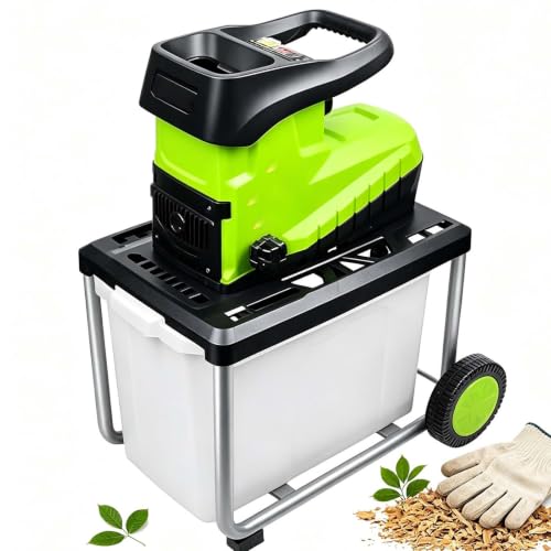 EXSHUING Electric Wood Chipper, 2800w Garden Mulcher Shredder with 60l Detachable Bin, Processes 4.5cm Branches, 25:1 Reduction, Reversible Hardened Blades, Easy-Clean for Garden Waste