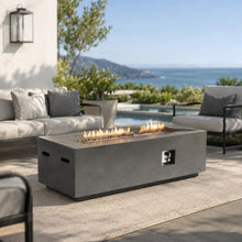 HillAethel 60-Inch Rectangular Propane Fire Pit Table, 60,000 BTU Concrete Outdoor Gas Fire Pit Table with Waterproof Cover, Tank Seat, Free Lava Rocks, for Outside Patio Backyard, Dark Grey
