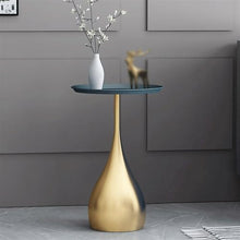 DINBOZ26X Living Room Table Deluxe Rock Slab Sofa Side Corner Nightstand, Simple Bedroom Nightstand Bedside Table, Balcony Small Round Table Outdoor Side Table(Gold)