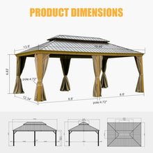 Outdoor Hardtop Gazebo, 14' X 20' Metal BBQ Canopy with Galvanized Steel Double Roof, Permanent Pergola with Curtains and Netting, UV-Proof, Suitable for Patio, Deck, Garden (14'X20' (Wood))